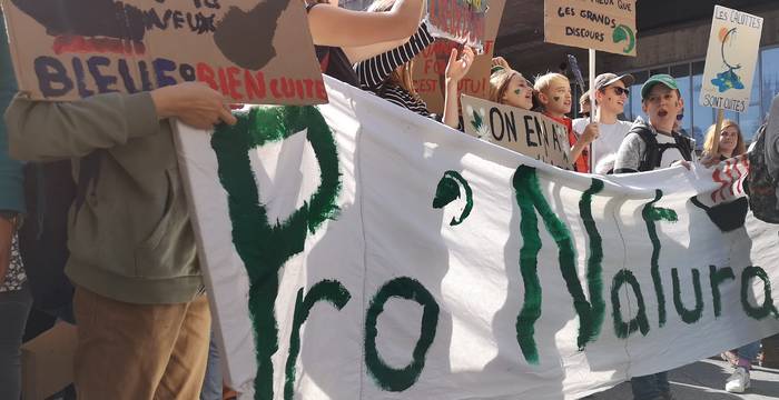 Jugendliche an einer Klimademo mit Plakaten